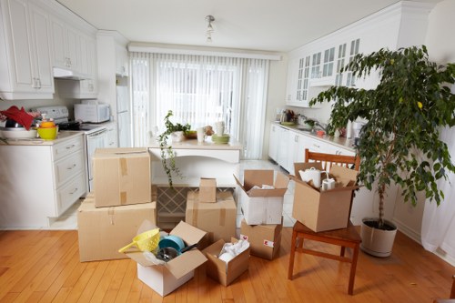 Moving checklist and boxes prepared for a Upton removal