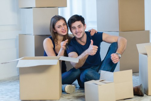 Van loading boxes and household items for a Upton move